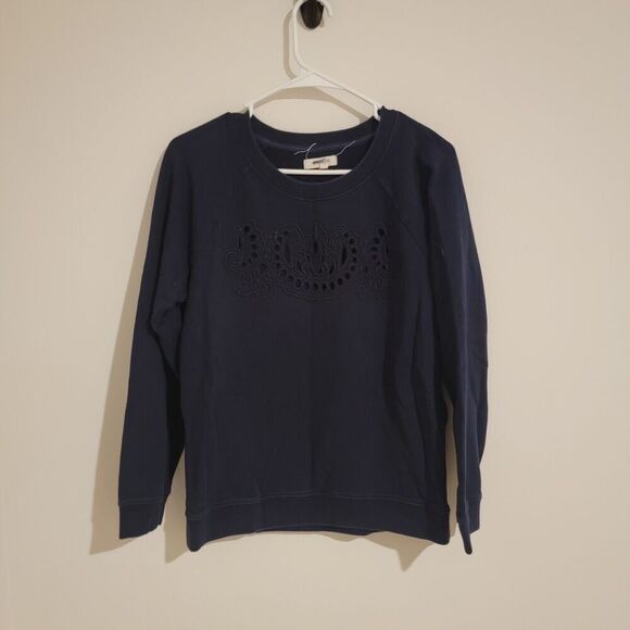 Madewell Sweater Size Large L Navy Blue Floral Cut Out Pullover - Picture 1 of 7